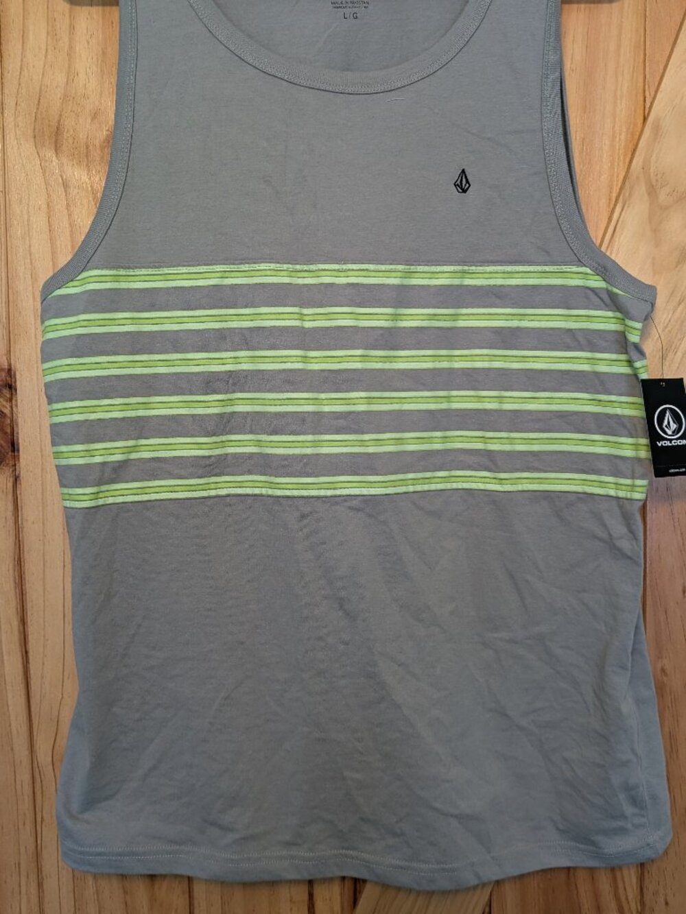 Volcom Gray Green Striped Tank Top Size L NWT